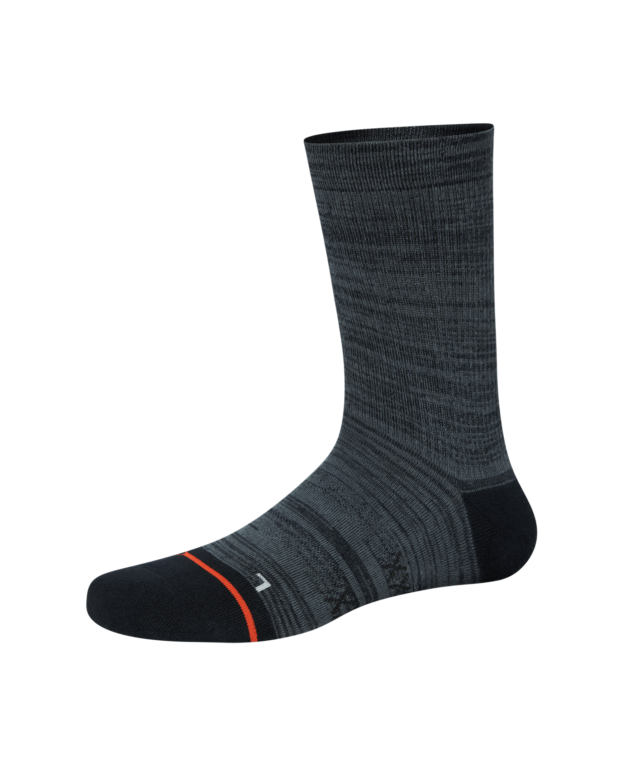 Front of Good Form Crew Sock in Black/Grey Stripe