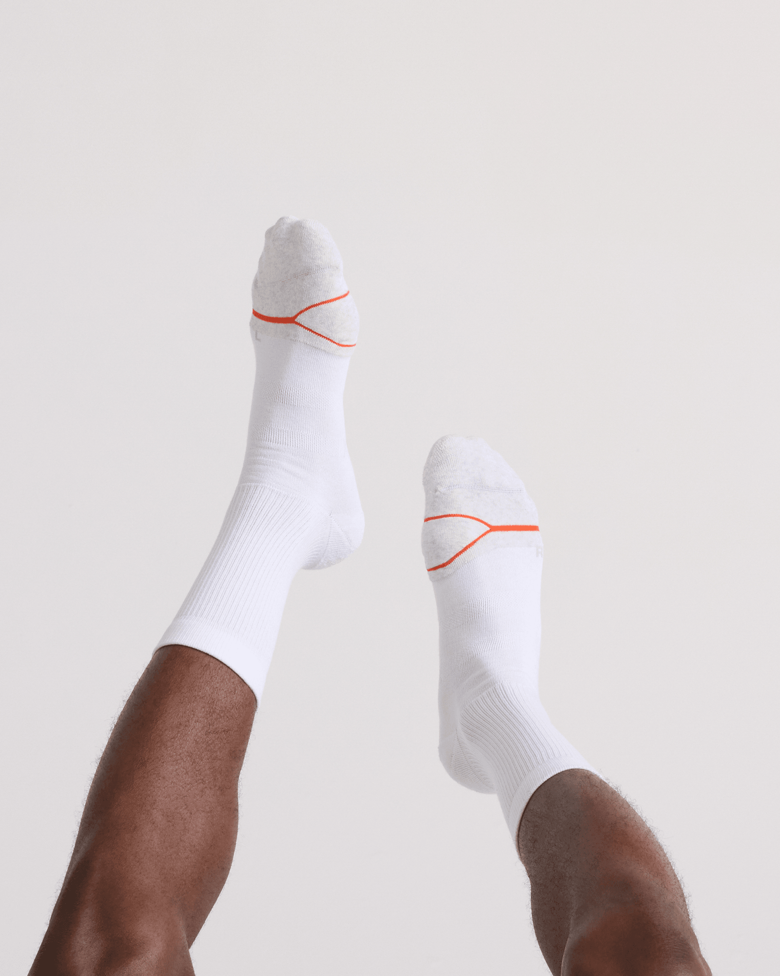 Back - Model wearing Good Form Crew Sock in White