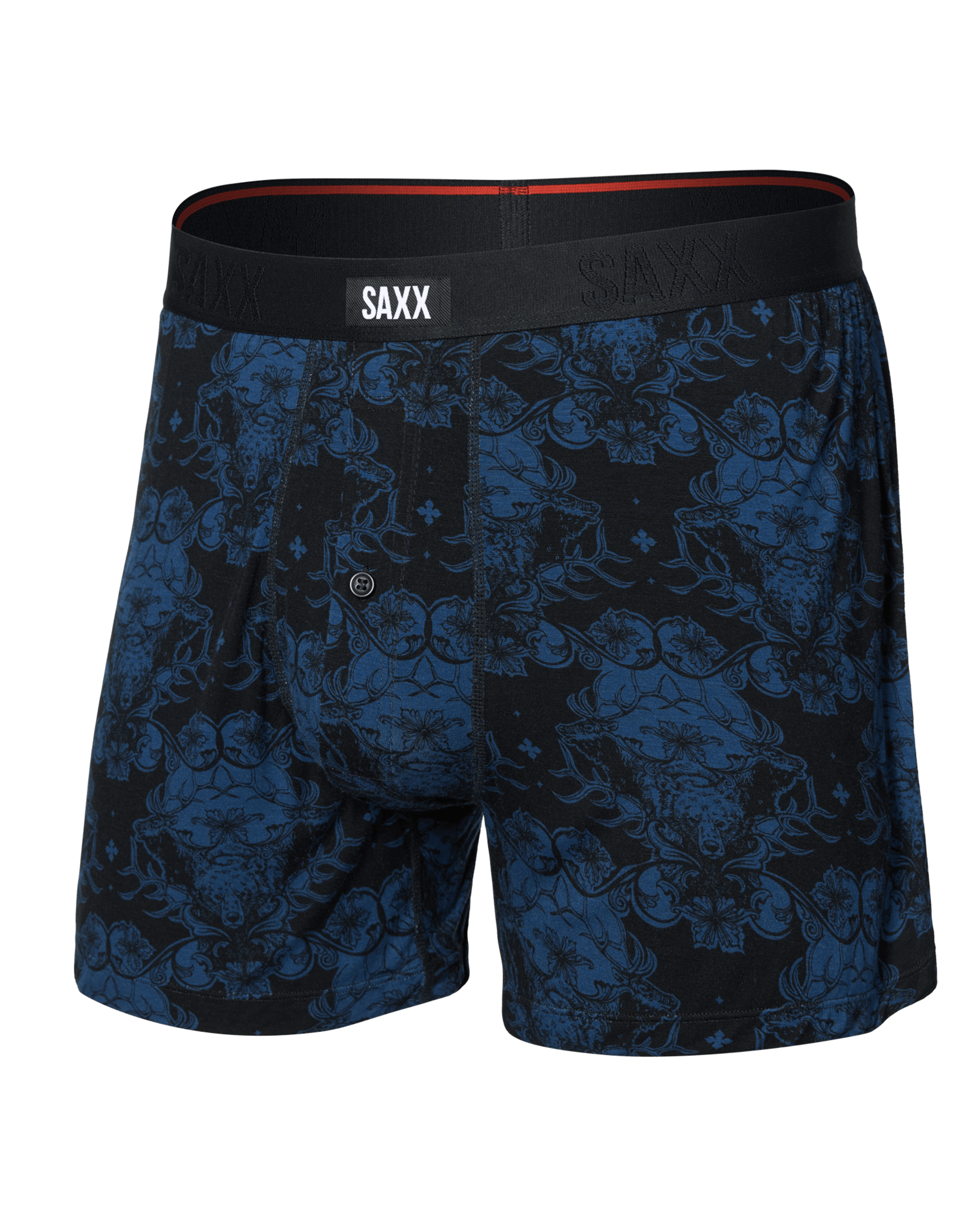 Front of Snooze Sleep Boxer Short in Bear Brocade-Dark Denim