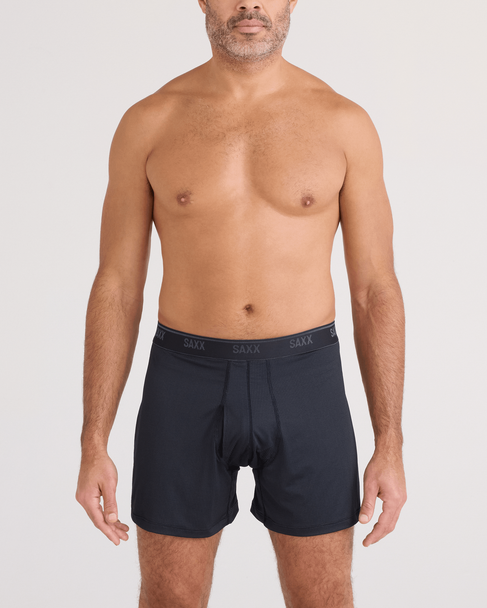 Front - Model wearing  Quest Quick-Dry Mesh Boxer Short Fly in Black