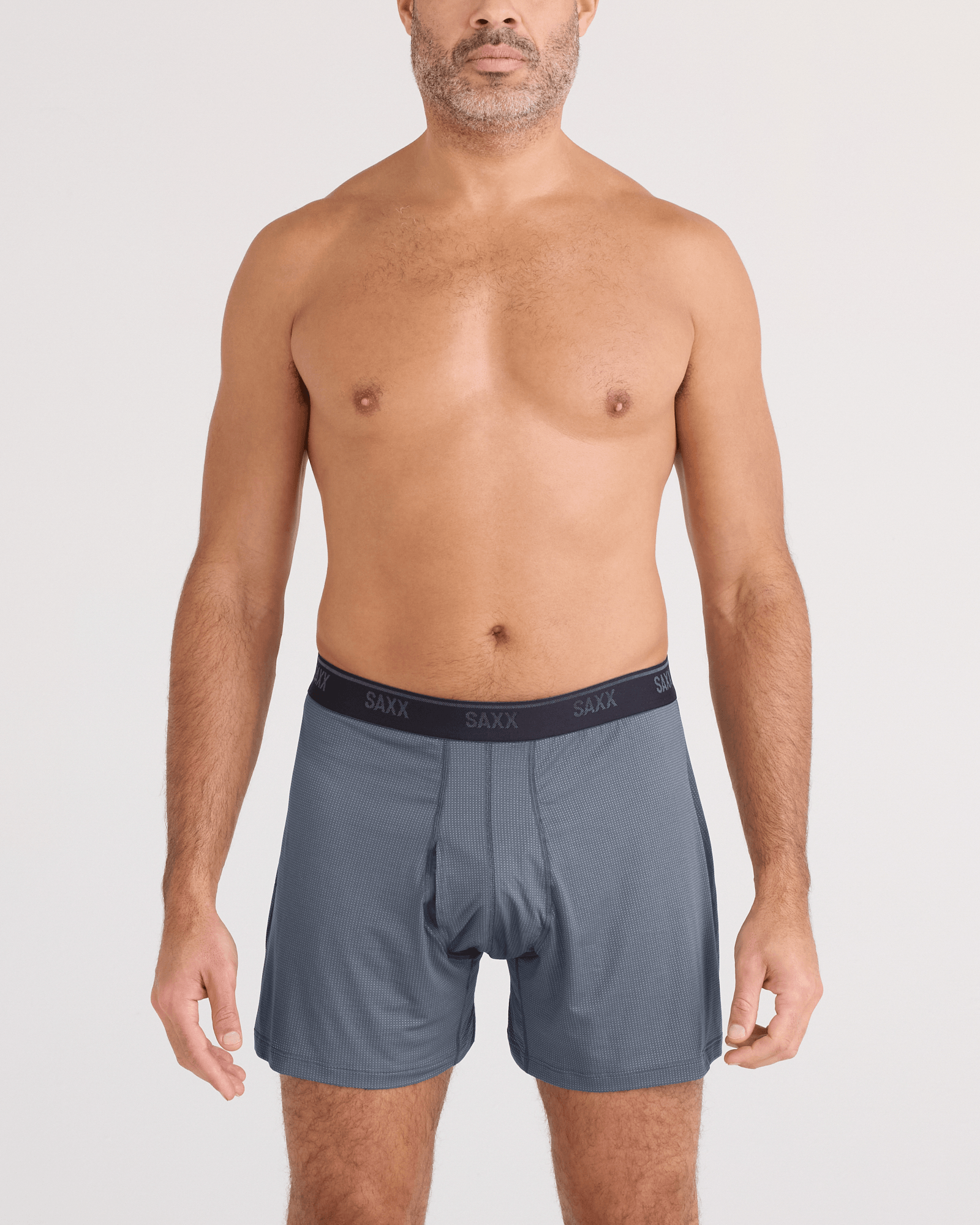 Front - Model wearing  Quest Quick-Dry Mesh Boxer Short Fly in Turbulence