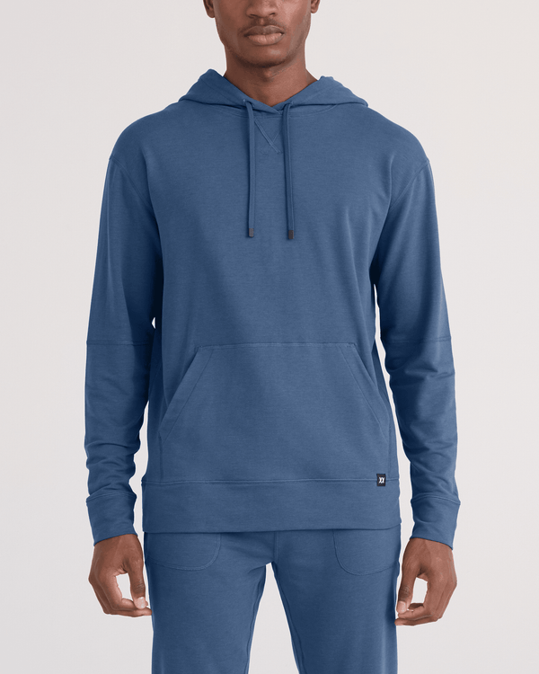 Front - Model wearing 3Six Five Hoodie in Washed Indigo