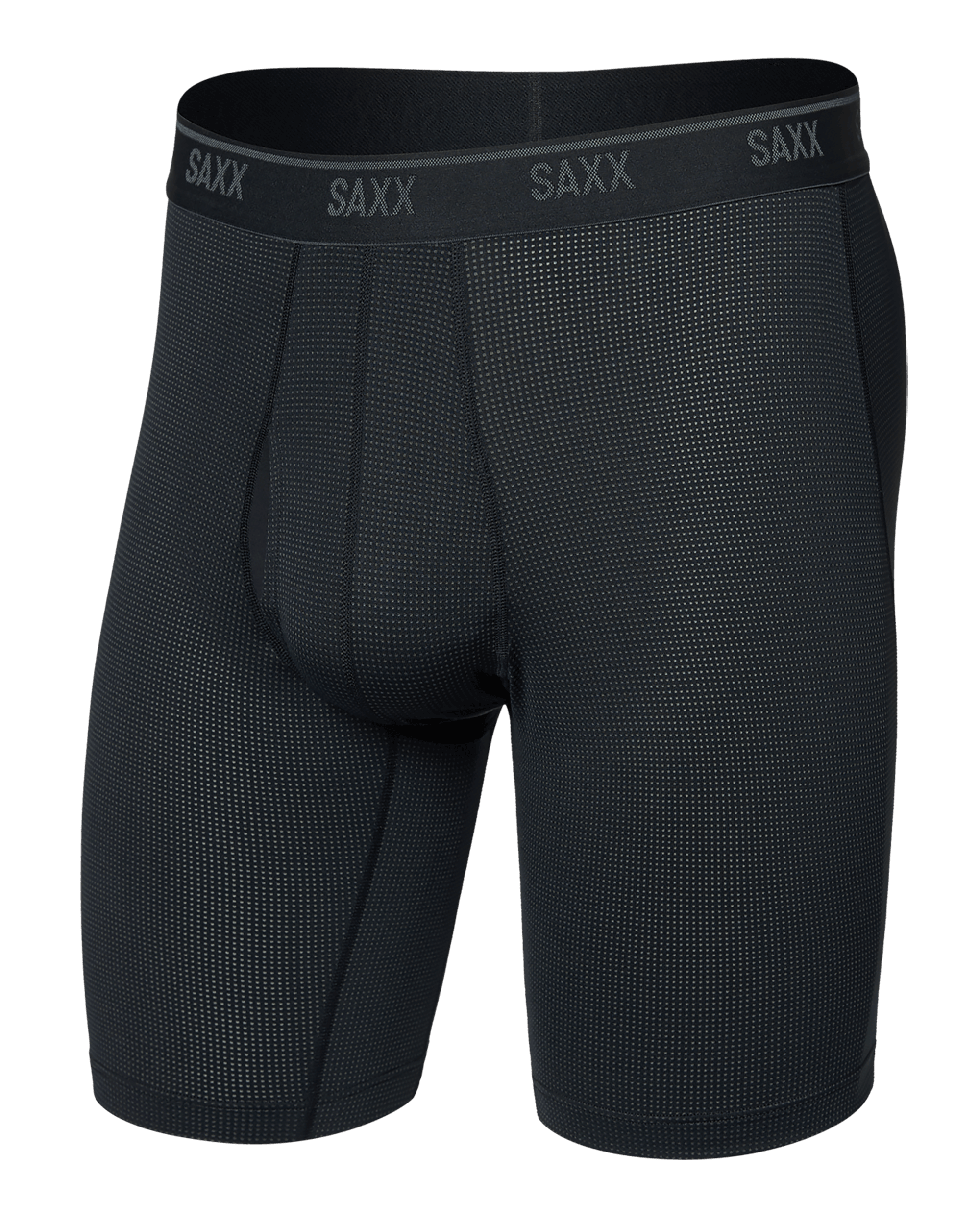 Front of Quest Quick-Dry Mesh Long Boxer Brief Fly in Black