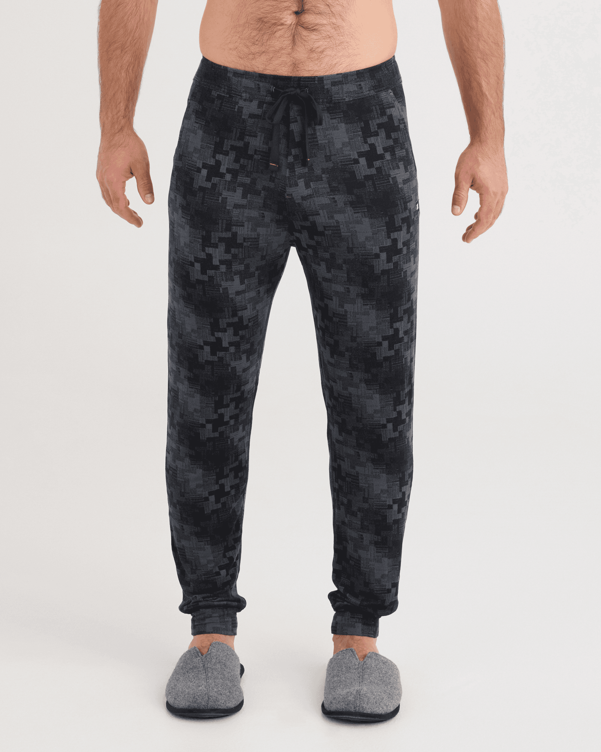 Front - Model wearing Snooze Pants in Frenetic Tweed-Black