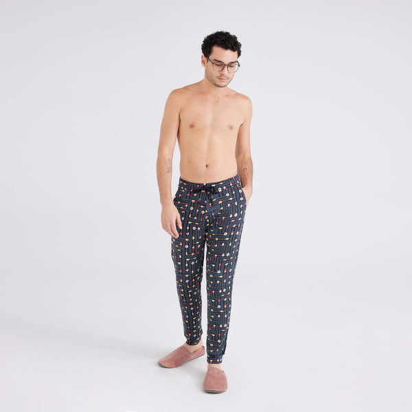 Front - Model wearing Snooze Sleep Pant in Junk Man-Black
