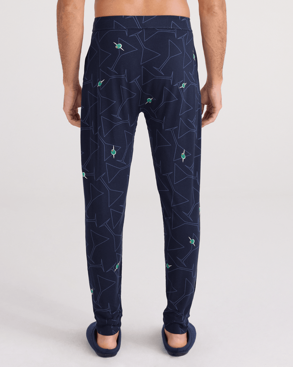 Back - Model wearing Snooze Sleep Pant in Olive You Too-Maritime