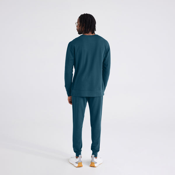 Back - Model wearing 3Six Five Lounge Long Sleeve Crew in Storm