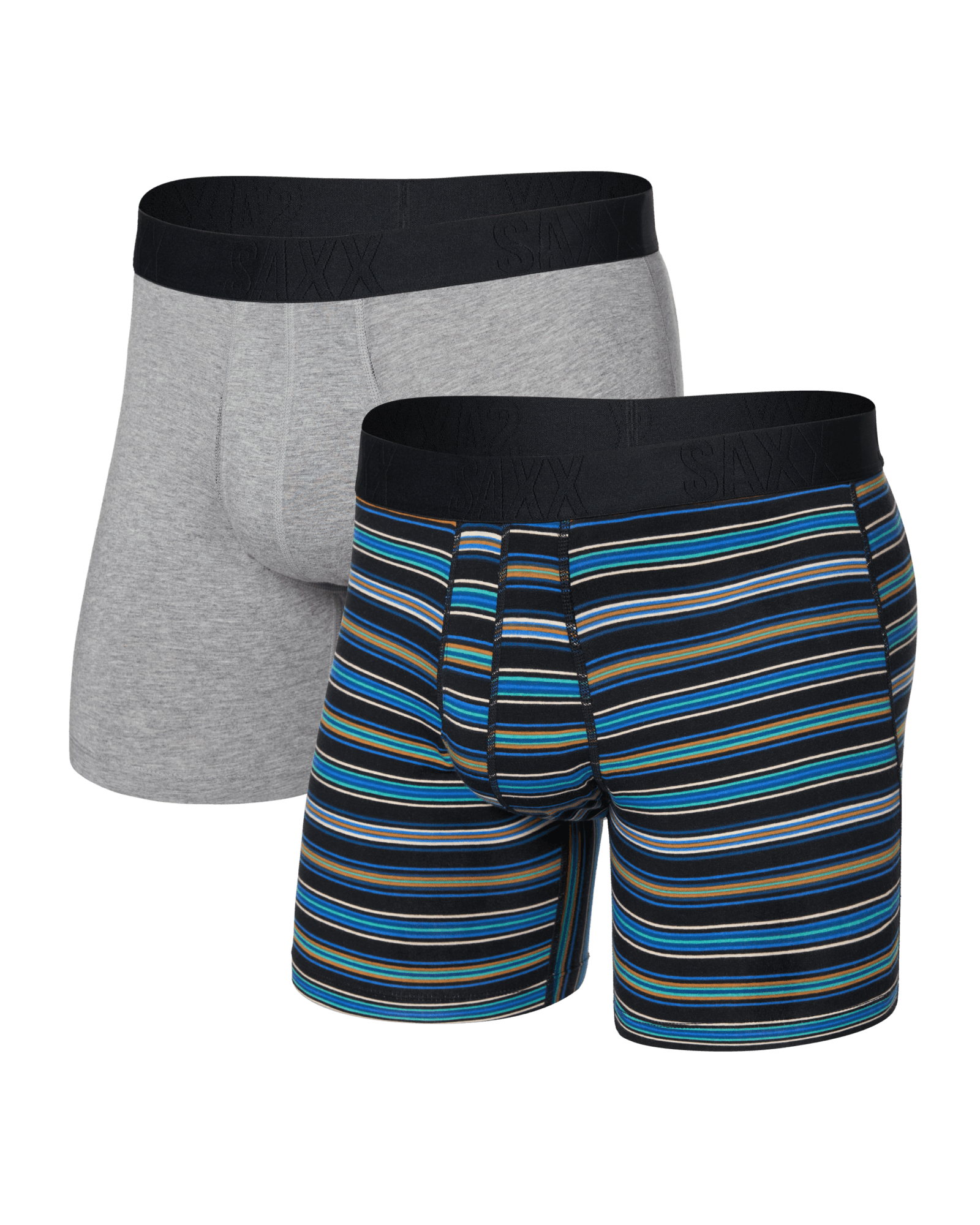 Front of DropTemp Cooling Cotton Boxer Brief Fly 2 Pack in Vivid Stripe/Dark Grey Heather