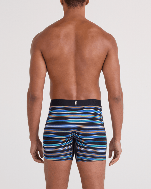 Back - Model wearing DropTemp Cooling Cotton Boxer Brief Fly 2 Pack in Vivid Stripe/Dark Grey Heather
