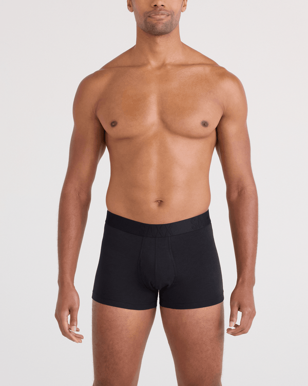 Front - Model wearing DropTemp Cooling Cotton Trunk Fly 2 Pack in Dark Ink/Black