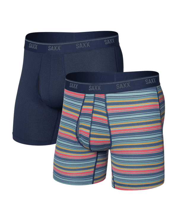 Front of Quest Quick-Dry Mesh Boxer Brief Fly 2 Pack in Harvest Stripe/Maritime