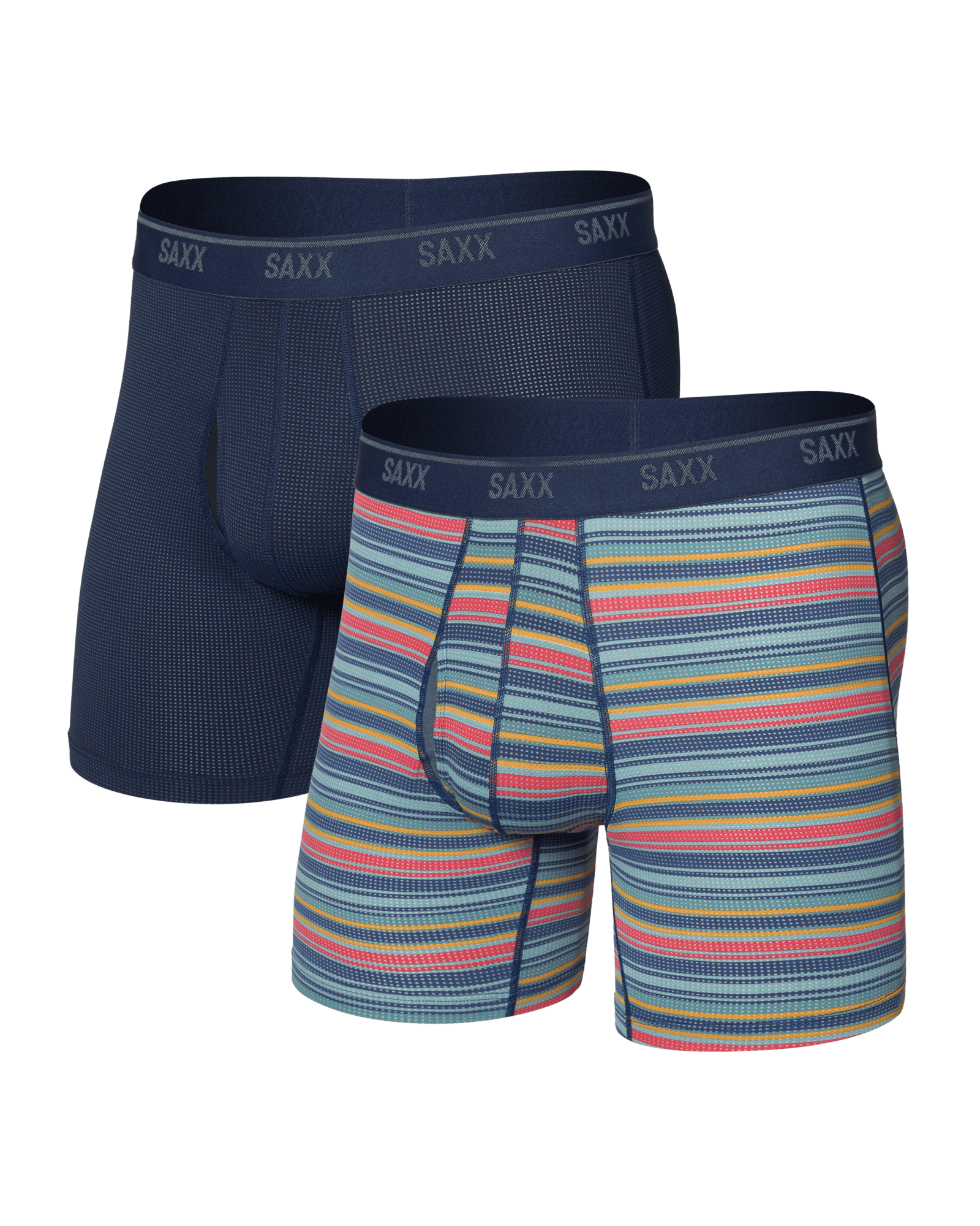 Front of Quest Quick-Dry Mesh Boxer Brief Fly 2 Pack in Harvest Stripe/Maritime