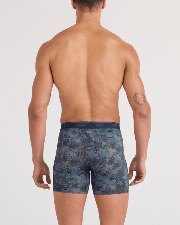 Back - Model wearing Quest Quick-Dry Mesh Boxer Brief Fly 2 Pack in Matrix Camo/Black