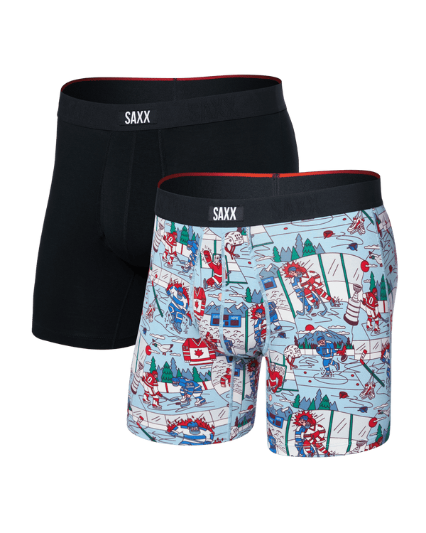Front of Vibe Xtra Soft Comfort Boxer Brief Fly 2 Pack in Mitts And Lumber/Black