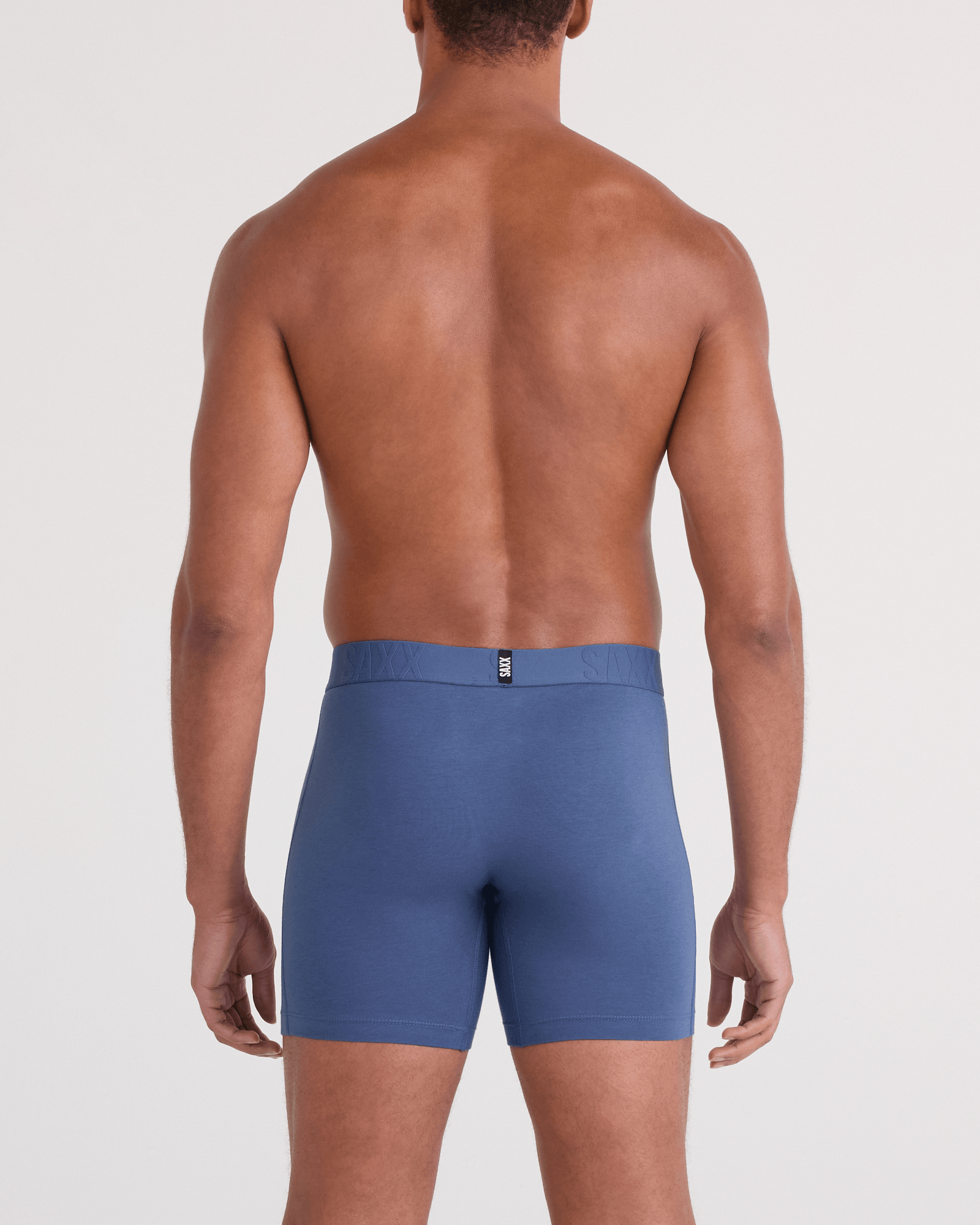 Back - Model wearing  DropTemp Cooling Cotton Boxer Brief Fly 3 Pack in Red/Indigo/Dark Ink