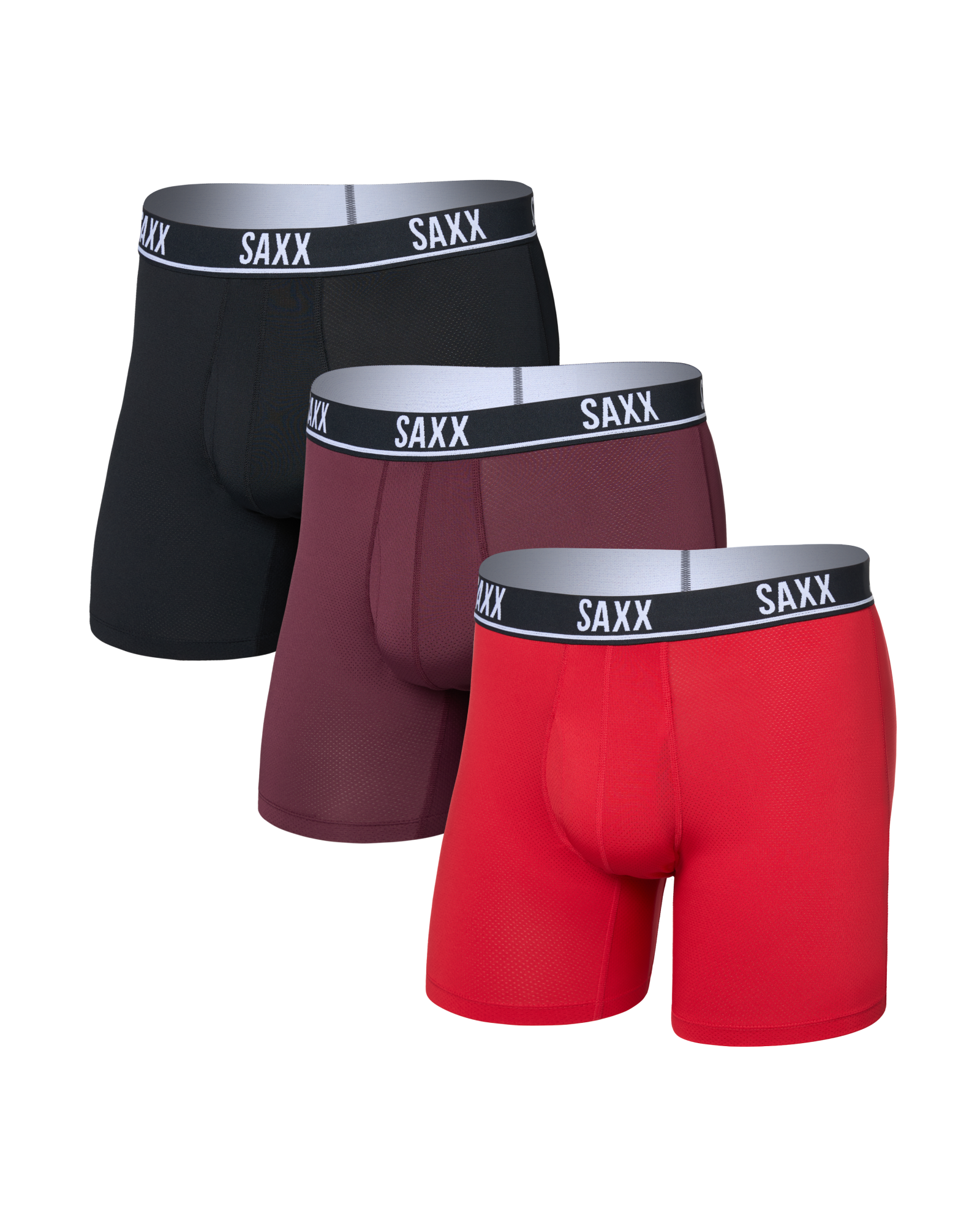 Front of Essential Performance Mesh Boxer Brief (3 Pack) in Classic Red/Maroon/Black