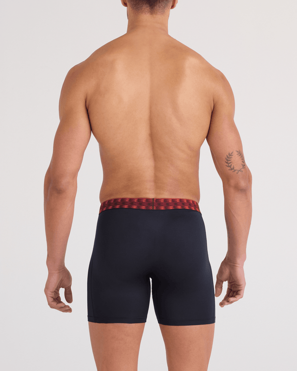 Back - Model wearing Multi-Sport Mesh Boxer Brief Fly 3 Pack in Red/Mint/Blue Jagged Waistband
