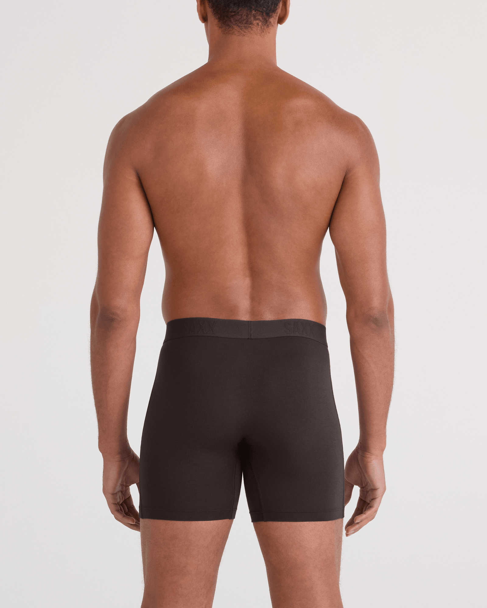 Back - Model wearing  Vibe Xtra Soft Comfort Boxer Brief Fly 3 Pack in Seascape/Indigo/Dark Chocolate