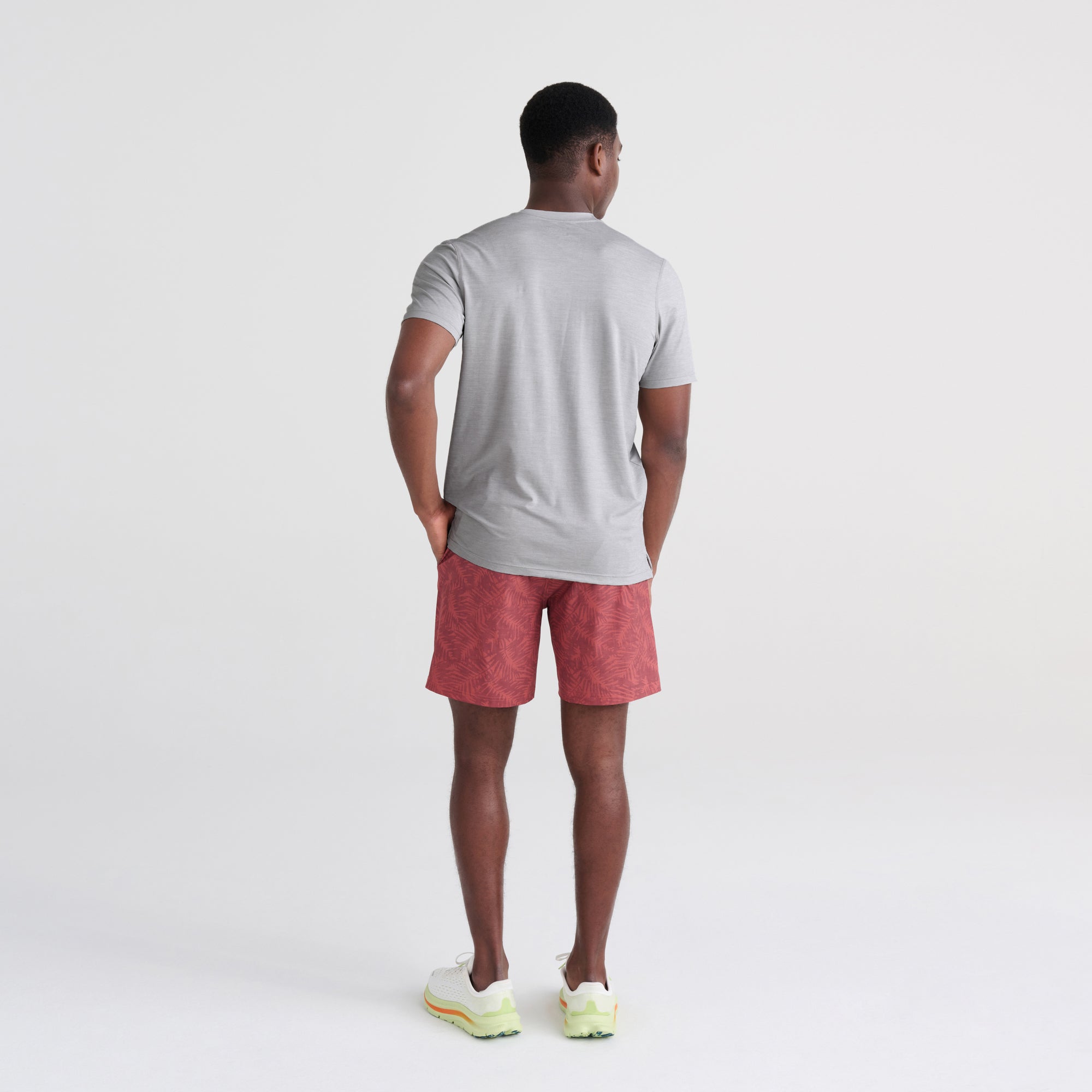 Back - Model wearing DropTemp All Day Cooling Short Sleeve Tee in Vapor Grey Heather