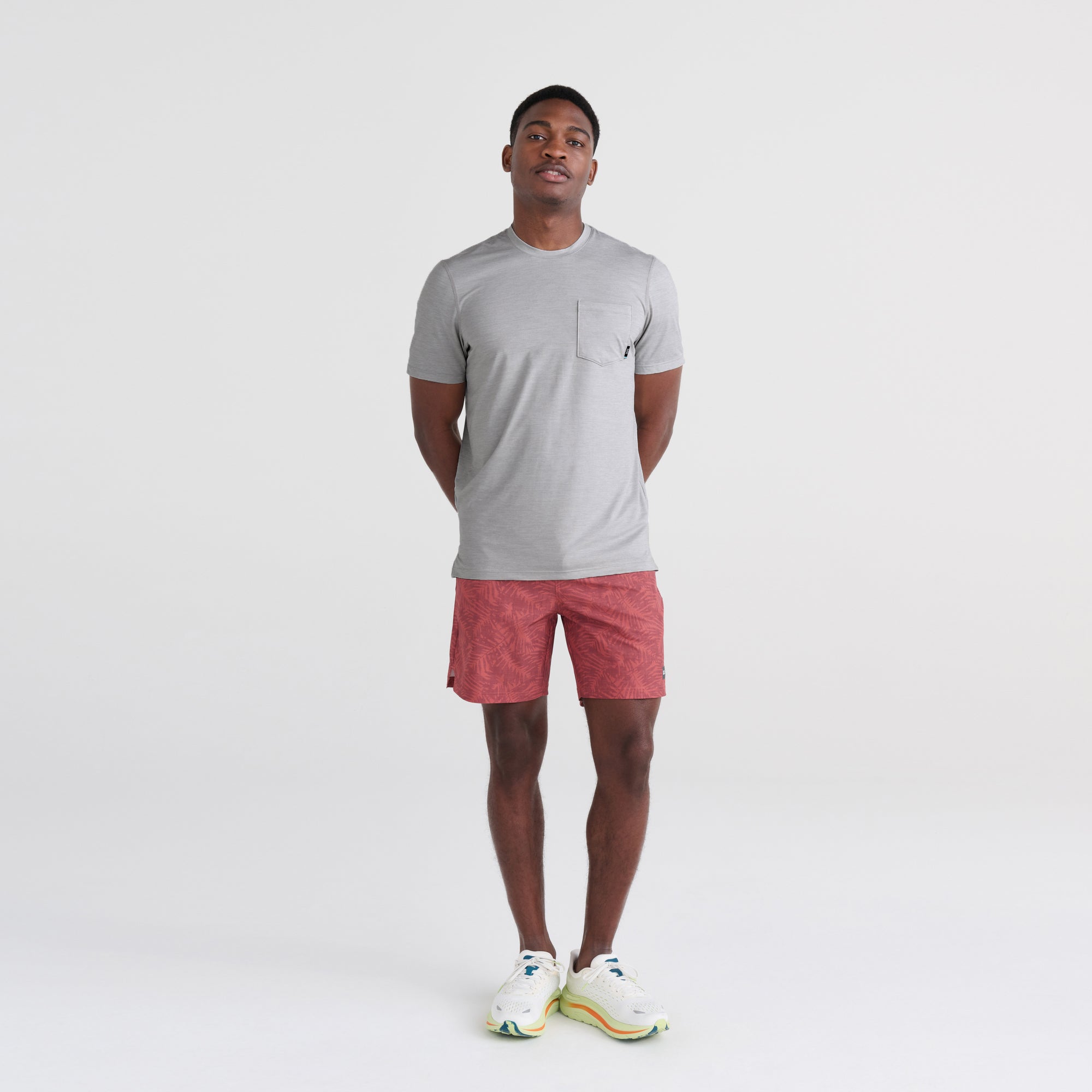 Front - Model wearing DropTemp All Day Cooling Short Sleeve Tee in Vapor Grey Heather