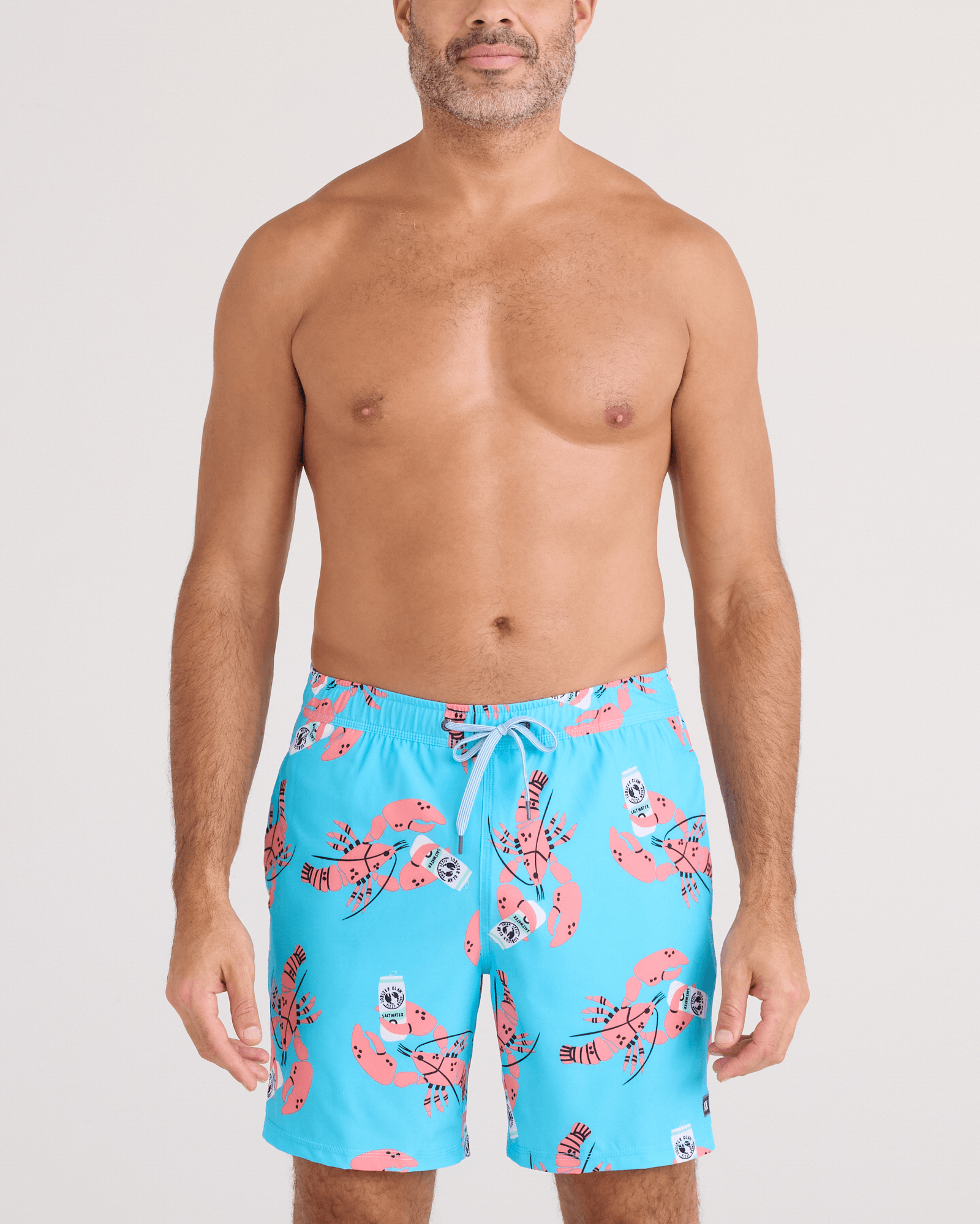 Front - Model wearing Oh Buoy 2N1 Swim Trunk 7" in Clawsome-Maui