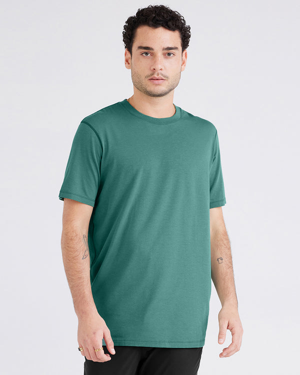 Front - Model wearing Droptemp® Cooling Cotton Short Sleeve Crew in Pine