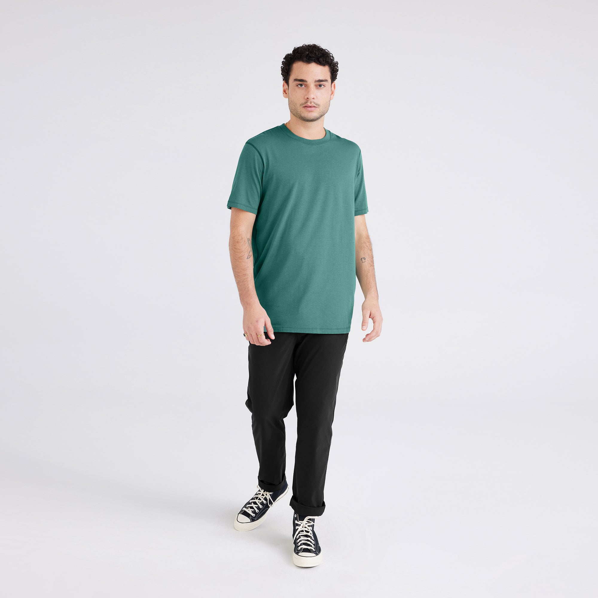 Front - Model wearing  Droptemp® Cooling Cotton Short Sleeve Crew in Pine