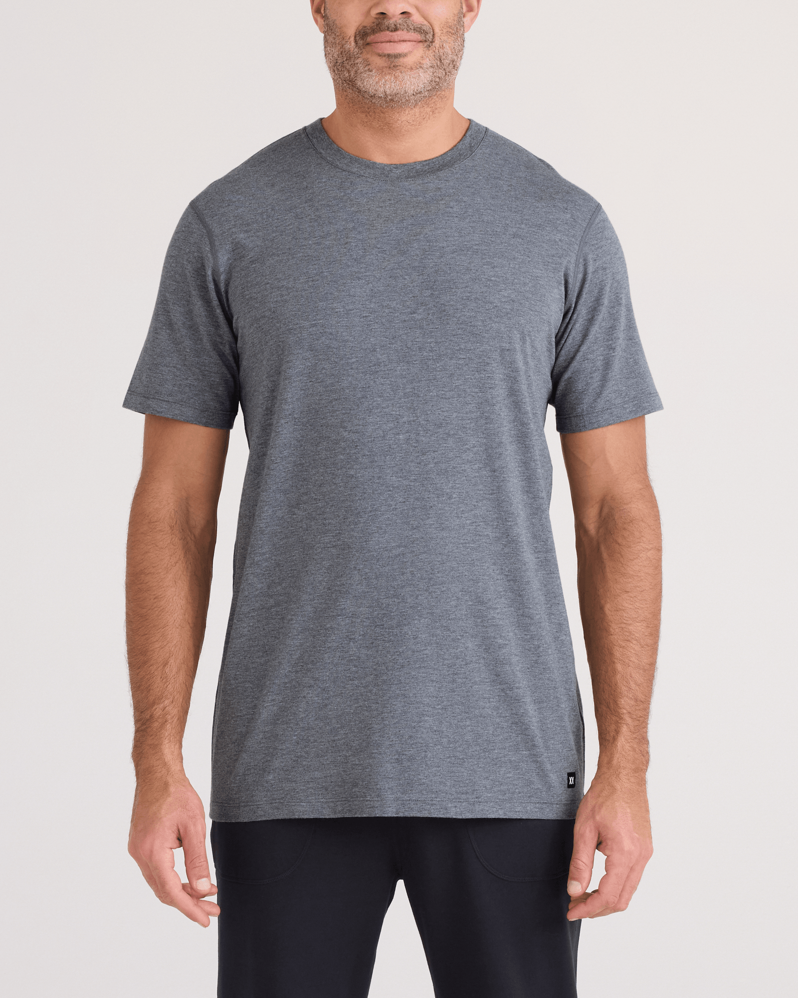 Front - Model wearing DropTemp Cooling Cotton Tee in Turbulence Heather