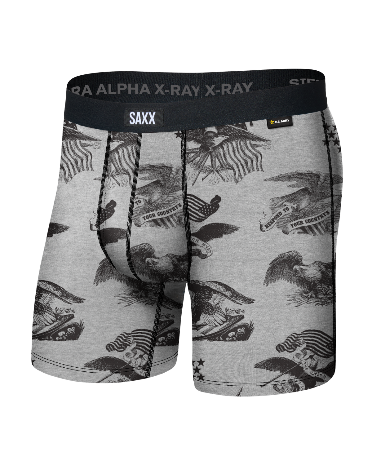 Front of Vibe Xtra Soft Comfort Boxer Brief in Army Eagle-Grey Heather