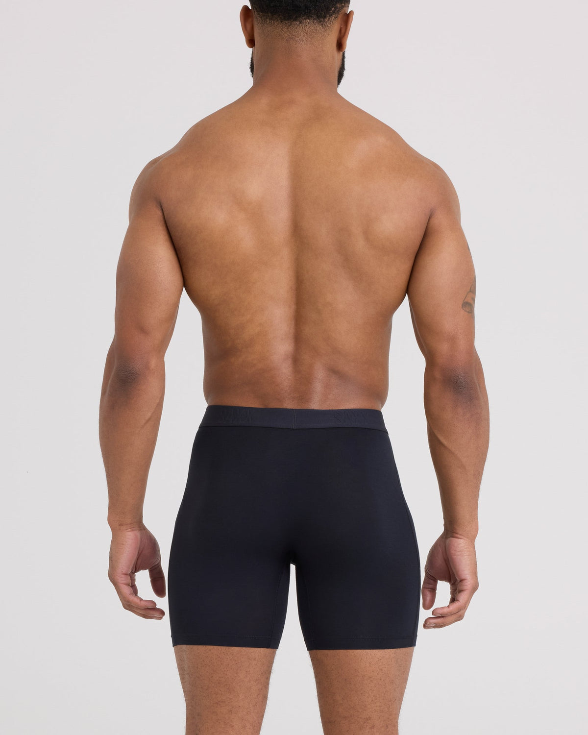 Back - Model wearing Vibe Xtra Boxer Brief Fly 10Pk in Black/Navy