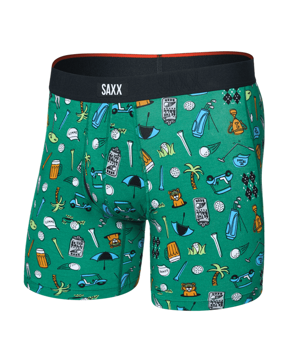 Front of Vibe Xtra Soft Comfort Boxer Brief Fly in Fairway Bits-Green
