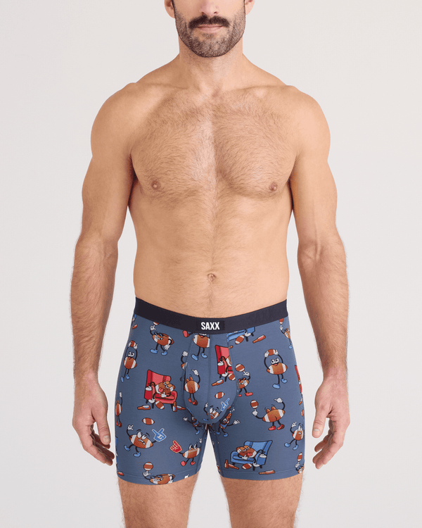 Front - Model wearing Vibe Xtra Soft Comfort Boxer Brief Fly in Game Day-Twilight