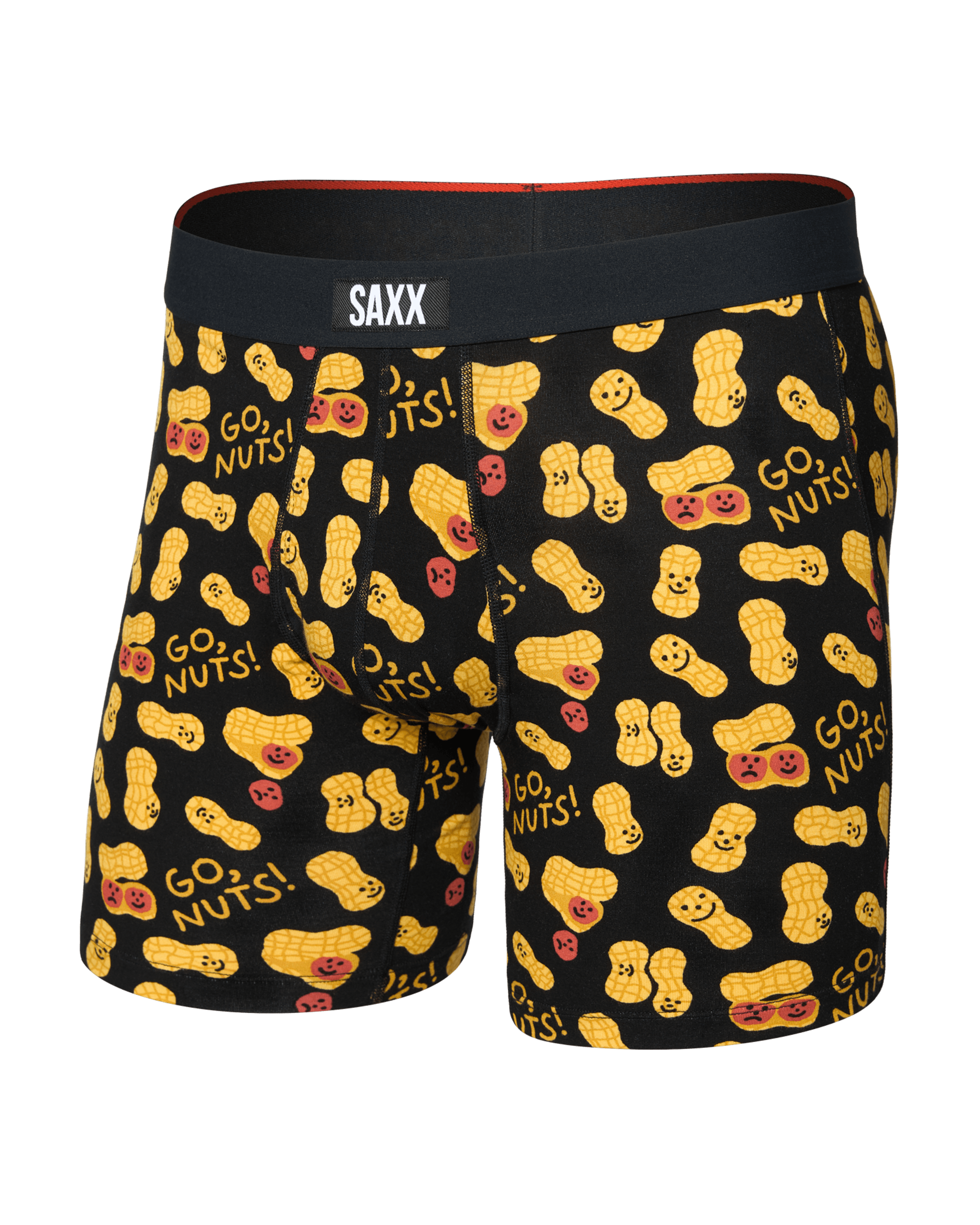 Front of  Vibe Xtra Soft Comfort Boxer Brief Fly in Go Nuts-Black