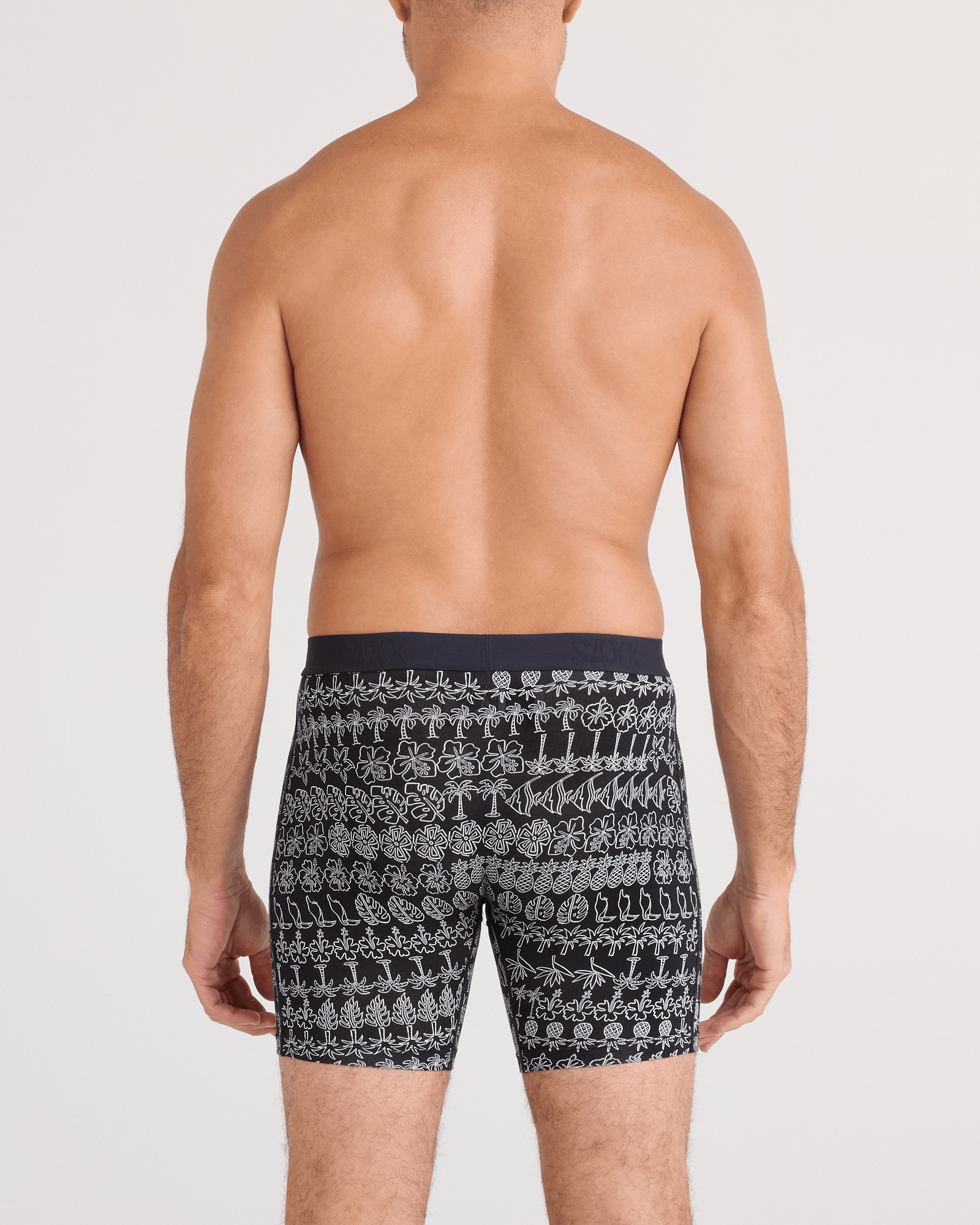 Back - Model wearing  Vibe Xtra Soft Comfort Boxer Brief Fly in Island Lineup-Black