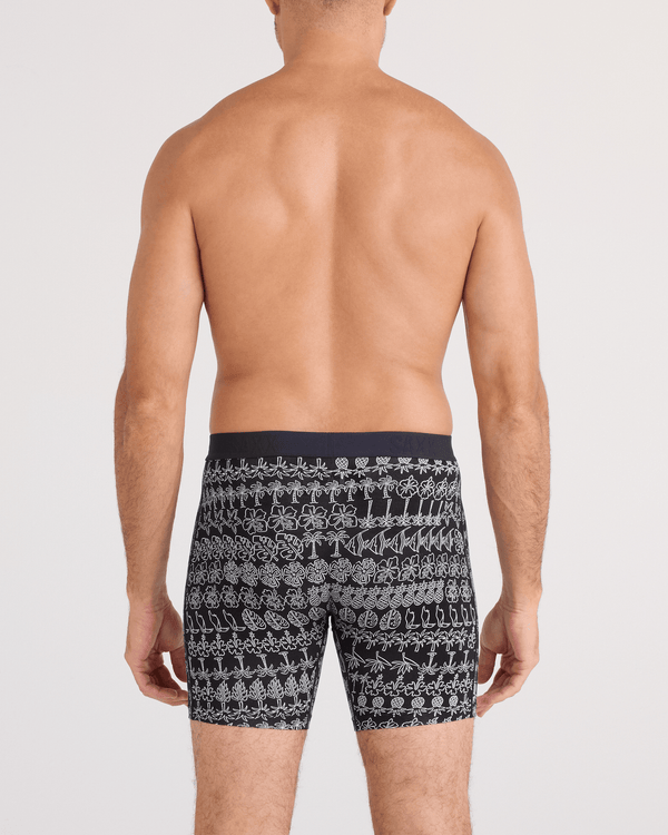 Back - Model wearing Vibe Xtra Soft Comfort Boxer Brief Fly in Island Lineup-Black