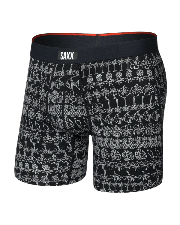 Front of Vibe Xtra Soft Comfort Boxer Brief Fly in Island Lineup-Black