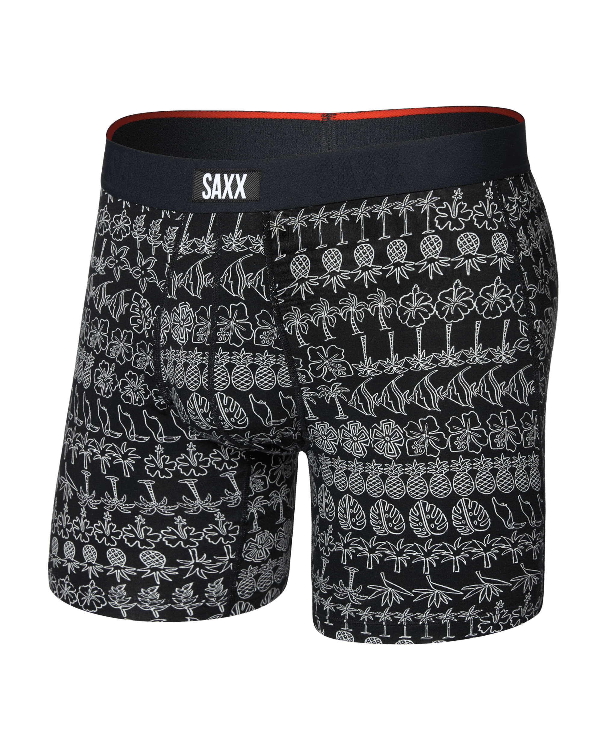 Front of Vibe Xtra Soft Comfort Boxer Brief Fly in Island Lineup-Black