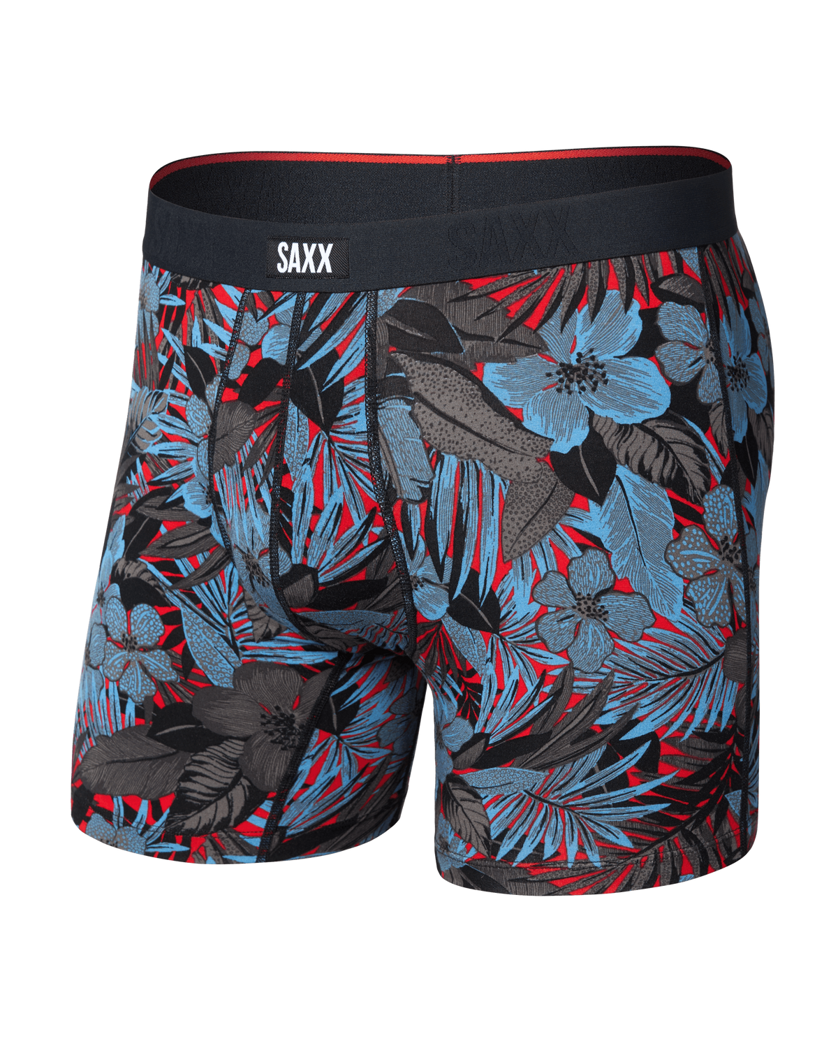 Front of Vibe Xtra Soft Comfort Boxer Brief in Night Garden-Red Hot