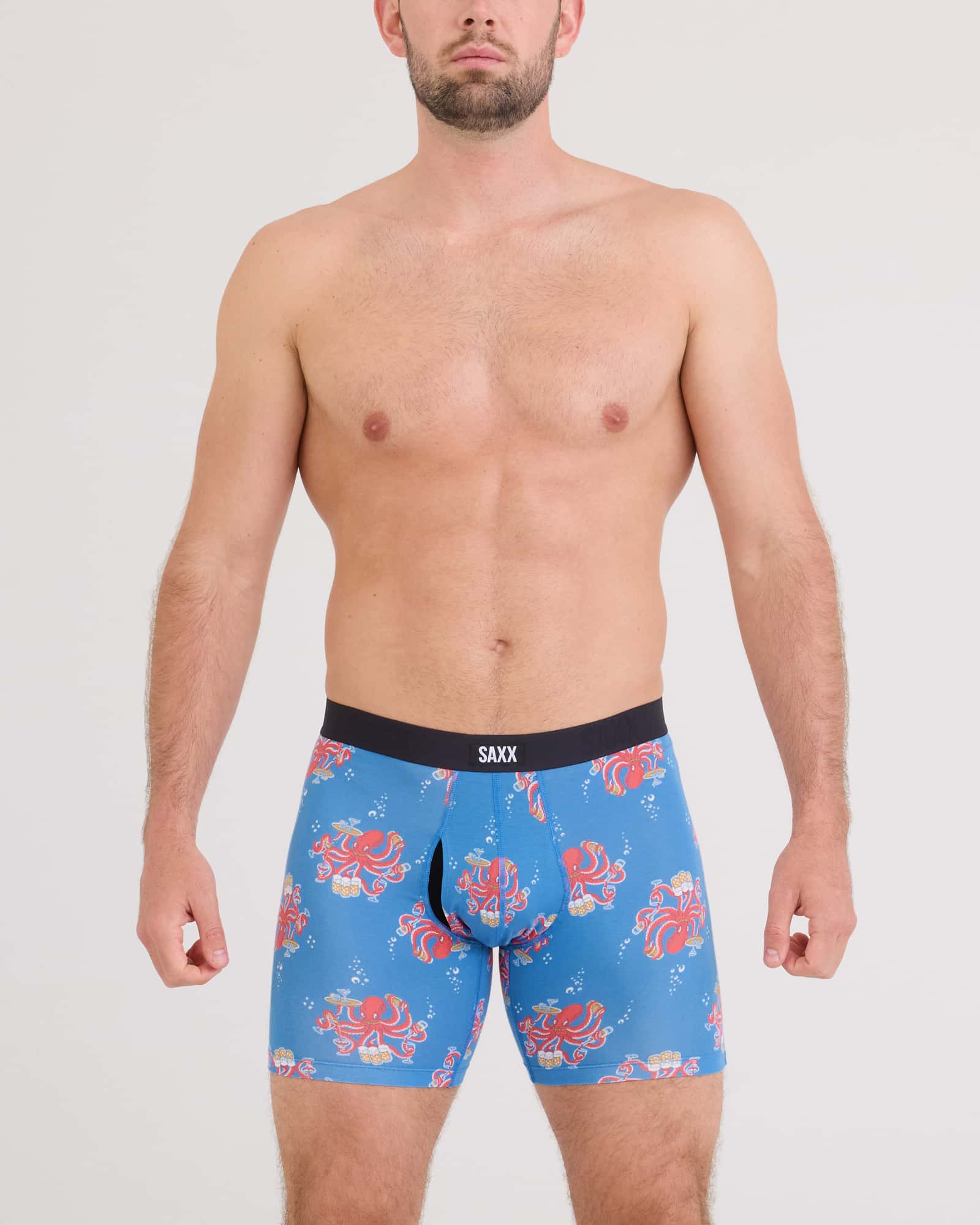 Front - Model wearing Vibe Xtra Soft Comfort Boxer Brief Fly in Octopus Bartender-Regatta