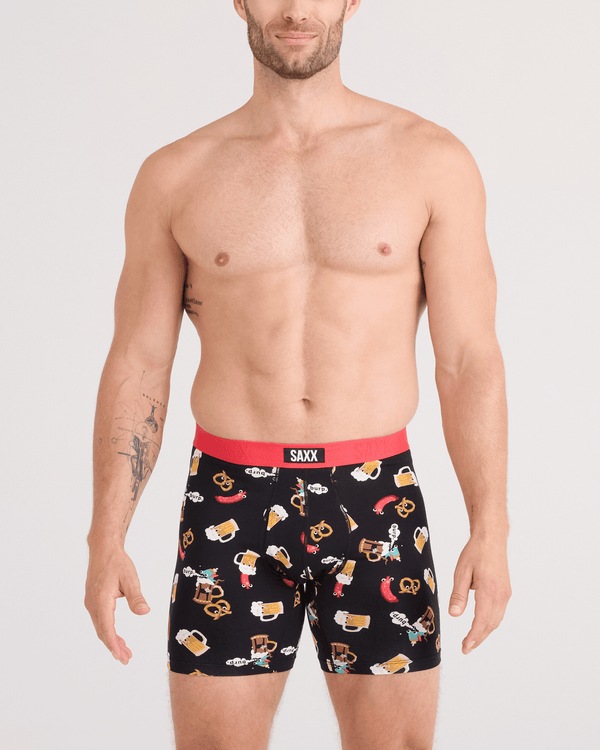 Front - Model wearing Vibe Xtra Soft Comfort Boxer Brief Fly in Oktober Brats-Black