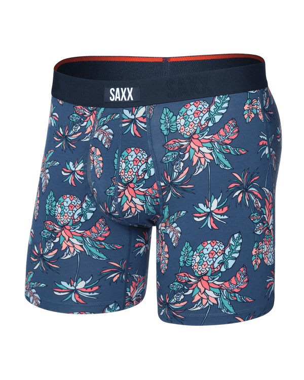 Front of Vibe Xtra Soft Comfort Boxer Brief Fly in Pineapple Tropic-Indigo