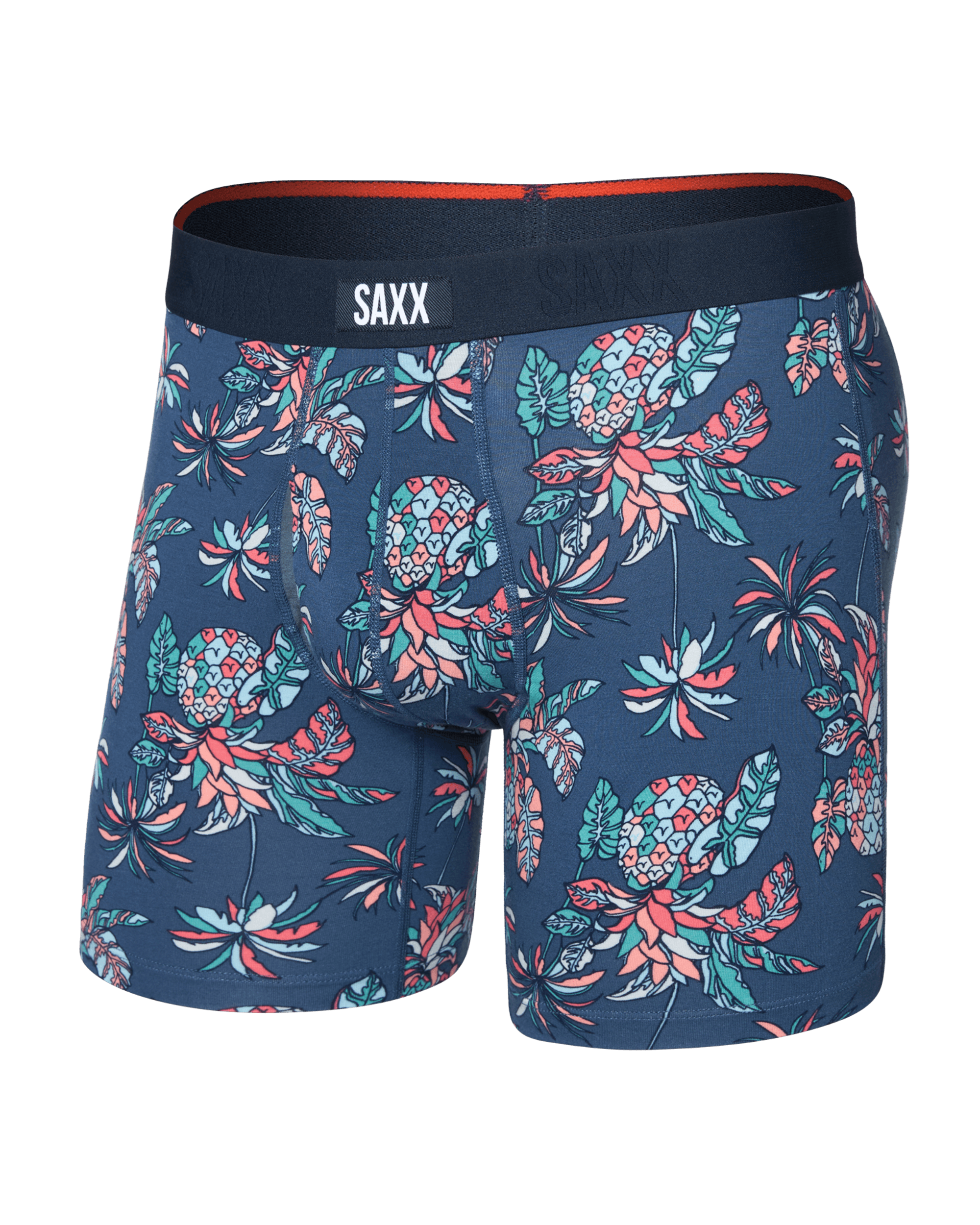 Front of Vibe Xtra Soft Comfort Boxer Brief Fly in Pineapple Tropic-Indigo