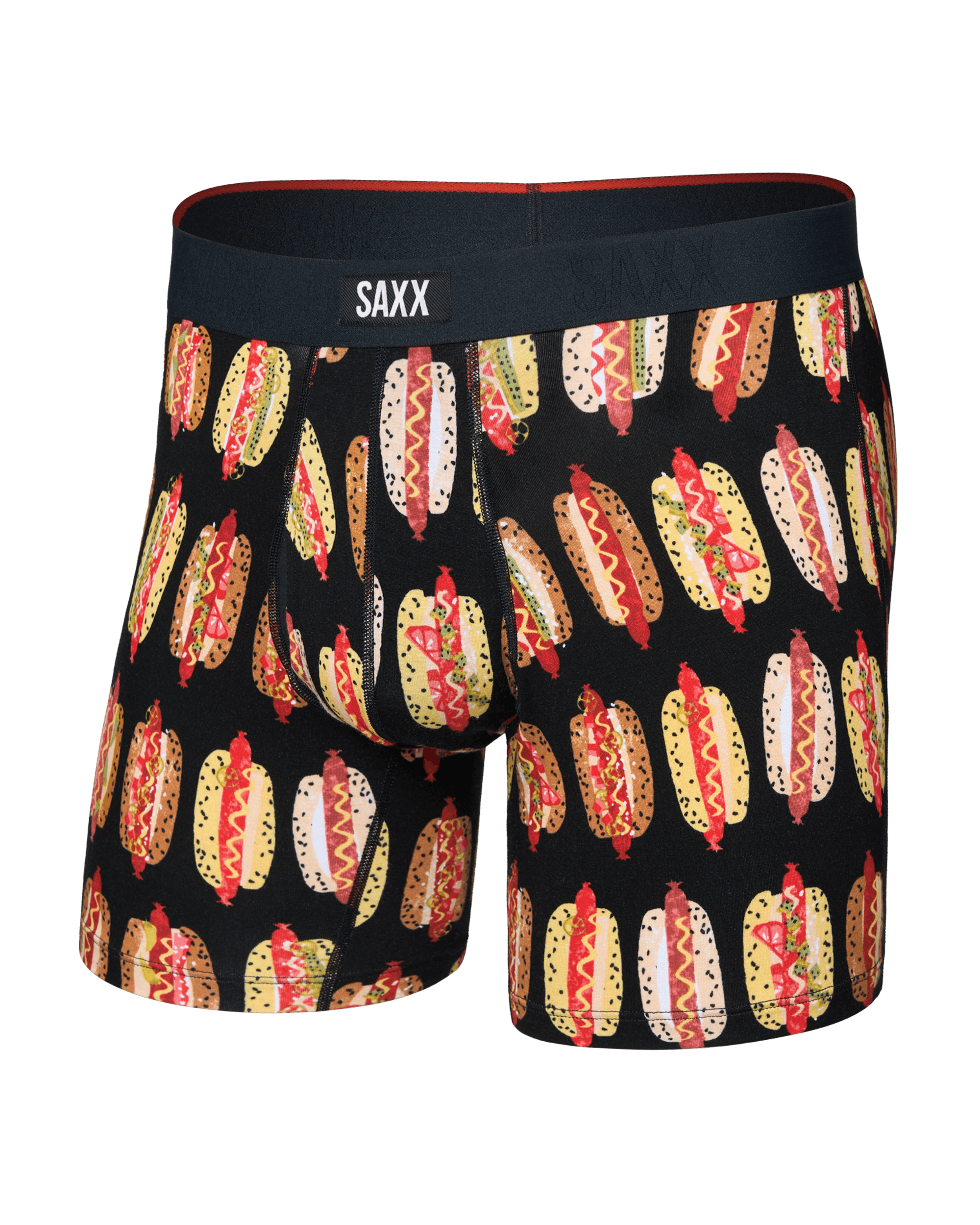 Front of Vibe Xtra Soft Comfort Boxer Brief Fly in Super Dawgs-Black