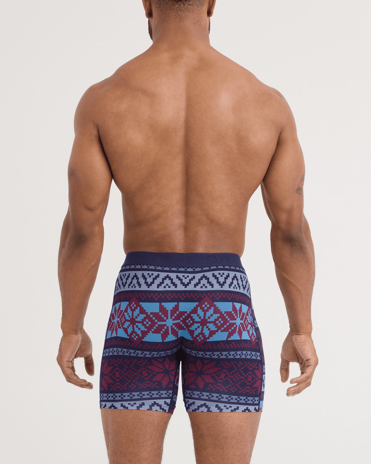 Back - Model wearing Vibe Xtra Soft Comfort Boxer Brief 3 Pack in Techno Snow/Parisian/Maritime