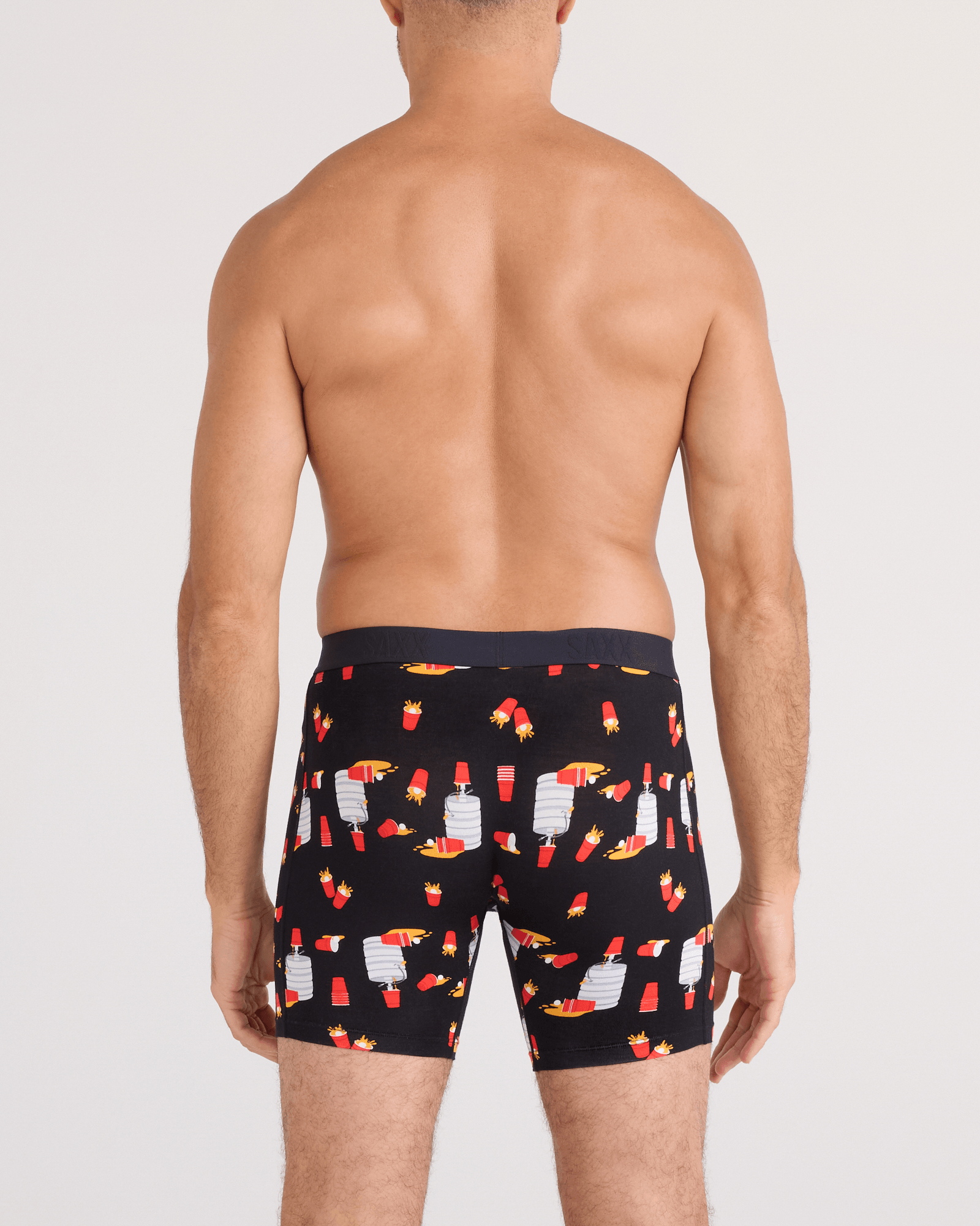 Back - Model wearing  Vibe Xtra Soft Comfort Boxer Brief Fly in Tapped Out-Black