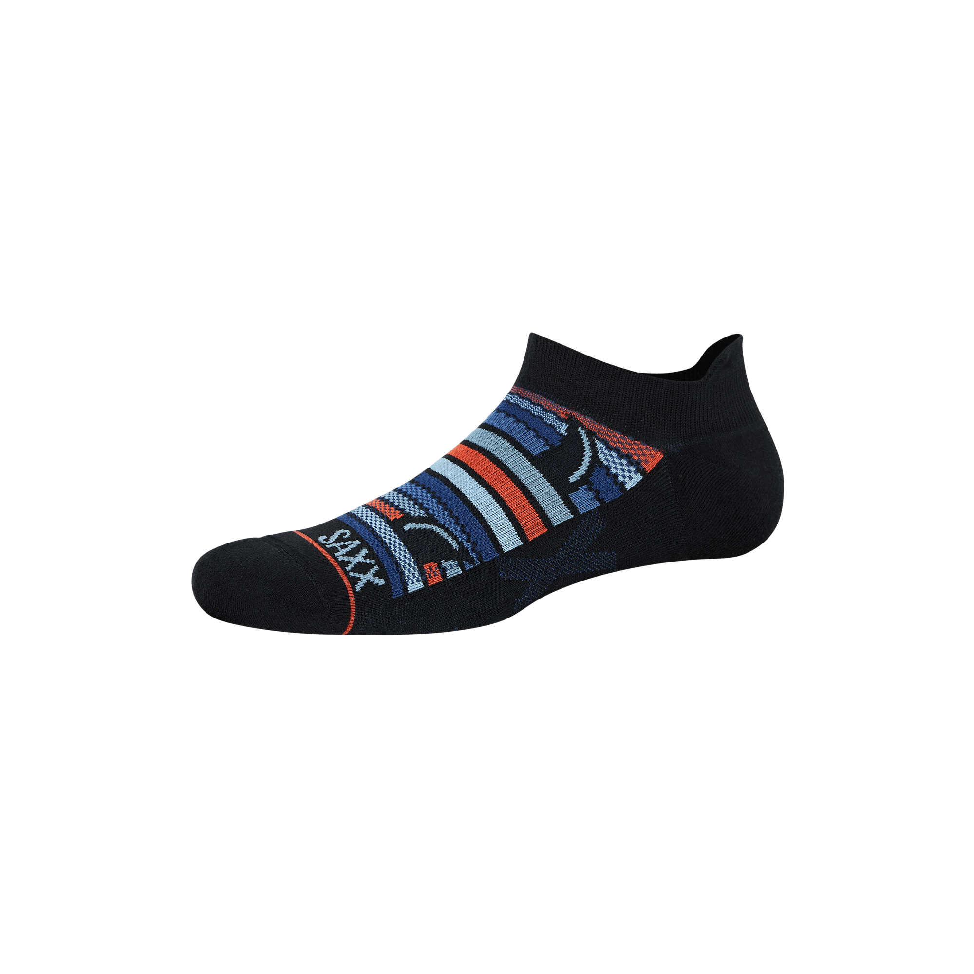 Front of Whole Package Low Show Sock in Fins- Blue Multi