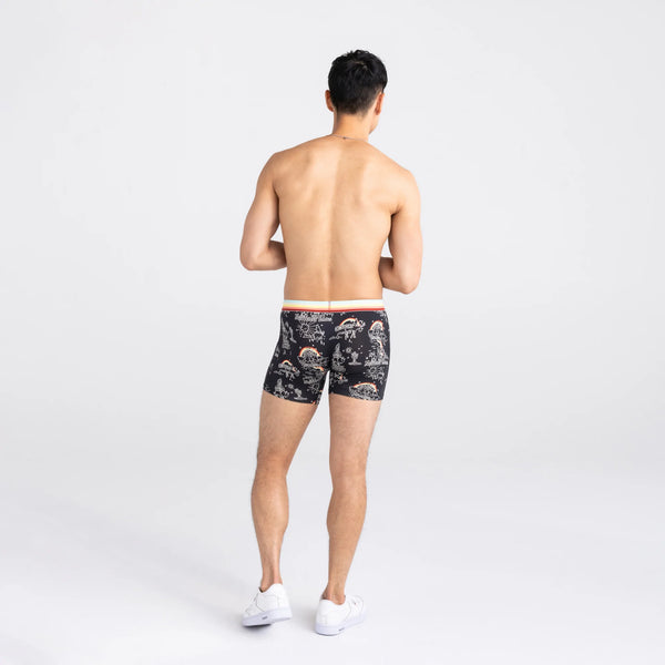 Back - Model wearing Vibe Super Soft Boxer Brief in Park Wanderlust/Multi Waistband
