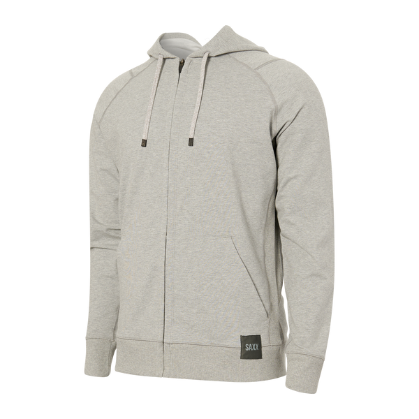 Front of Down Time Lounge Full Zip Hoodie in Grey Heather