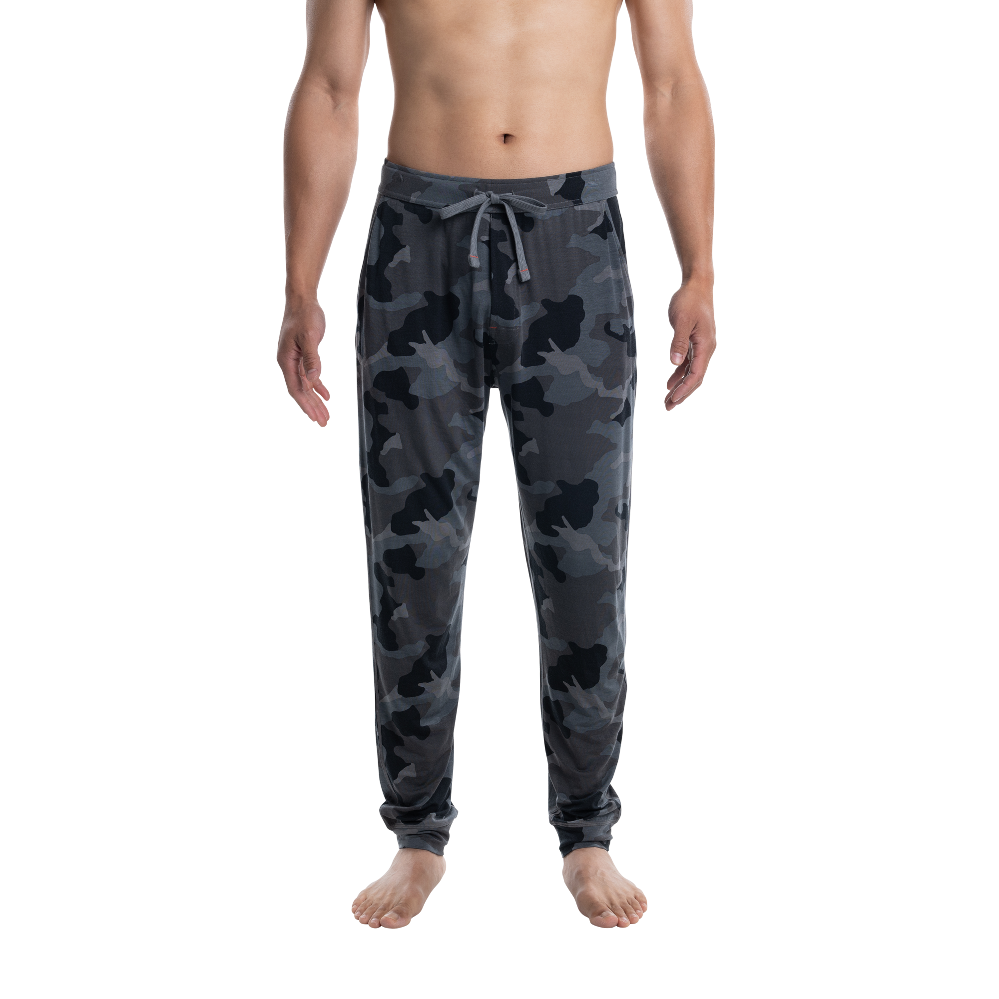 Front - Model wearing Snooze Sleep Pant in Supersize Camo- Dark Charcoal