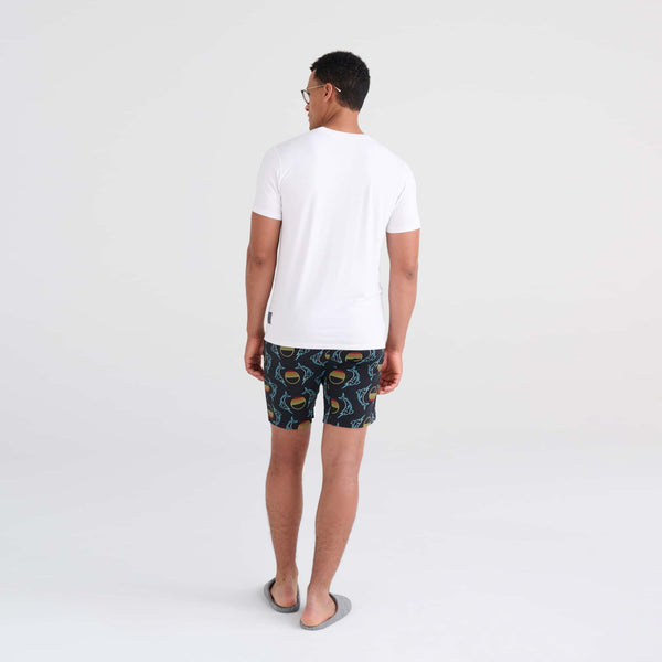 Back - Model wearing Snooze Sleep Short in Sunset Crest- Black